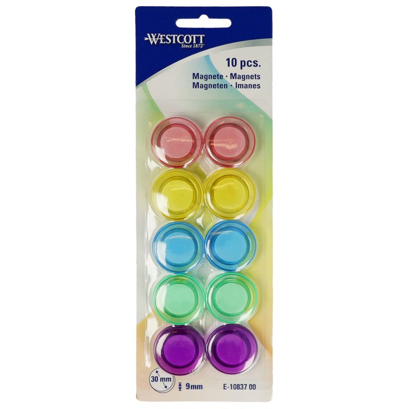 WESTCOTT magneten rond, 30 mm, transparant gekleurd, 10 stuks